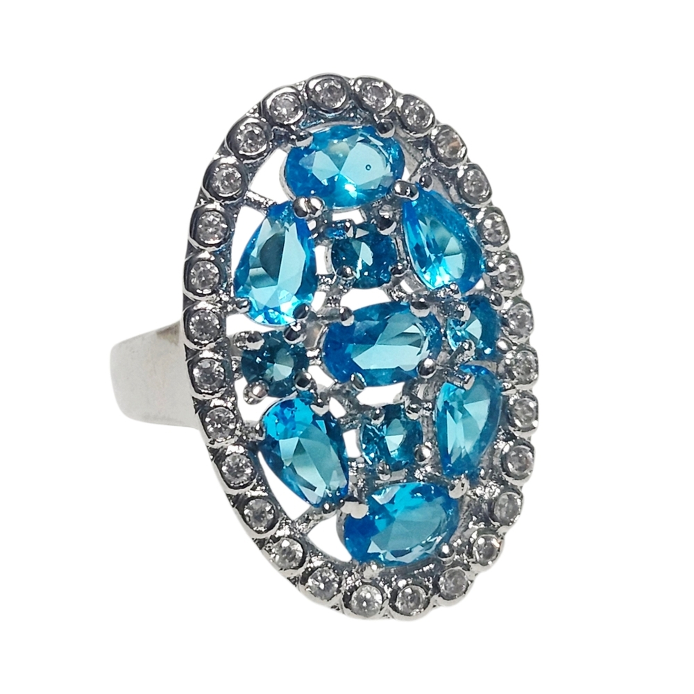 3.40 ct Swiss Blue Topaz Oval Statement Sterling Silver Ring size 7 NEW 5.80 gr